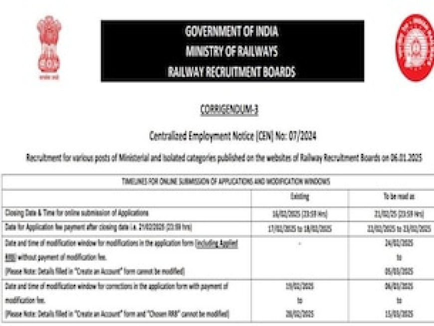 रेलवे भर्ती बोर्ड ने फिर से बढ़ाई ऑनलाइन फॉर्म भरने की तारीख, जानें क्या है आवेदन करने की लास्ट डेट