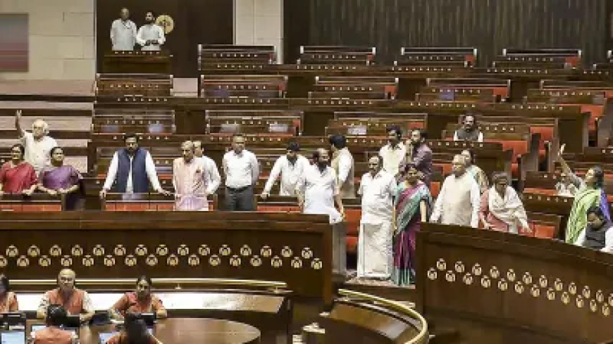 राज्यसभा में हंगामा: सभापति की तरफ जाने वाली सीढ़ियों पर खड़ी हो गईं TMC सांसद, महिला मार्शलों को बुलाना पड़ा