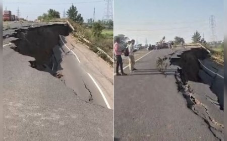 20 फीट गहरे गड्ढे में तब्दील हुई सड़क; रेलवे ट्रैक के पास हुआ हादसा